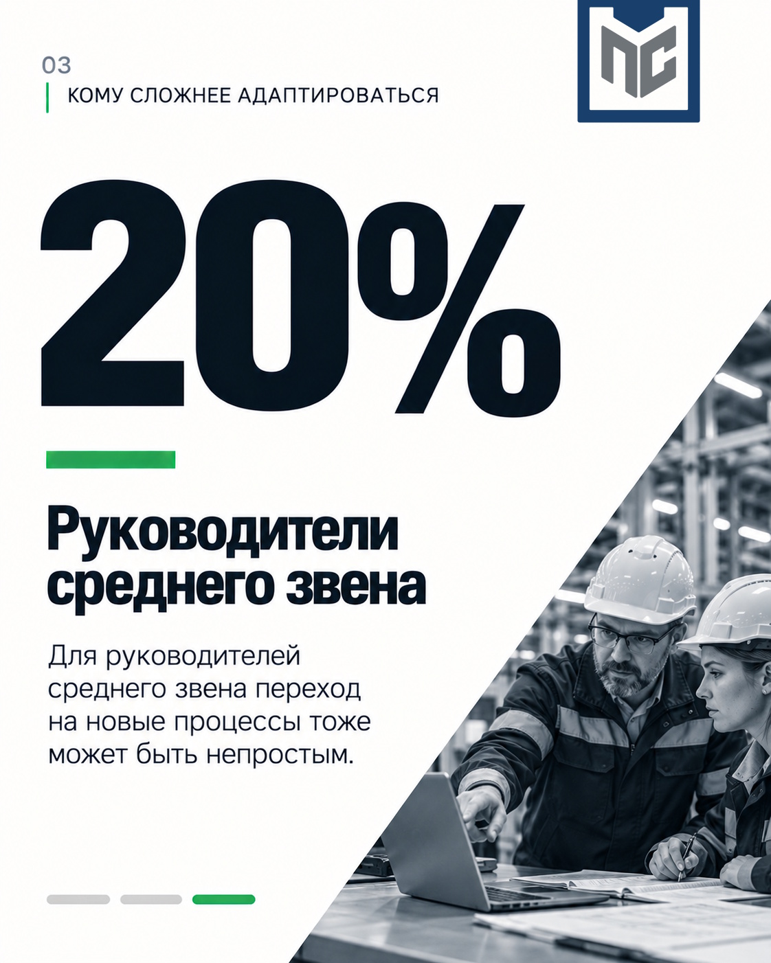 20% — Руководители среднего звена: трудности адаптации к цифровизации производства